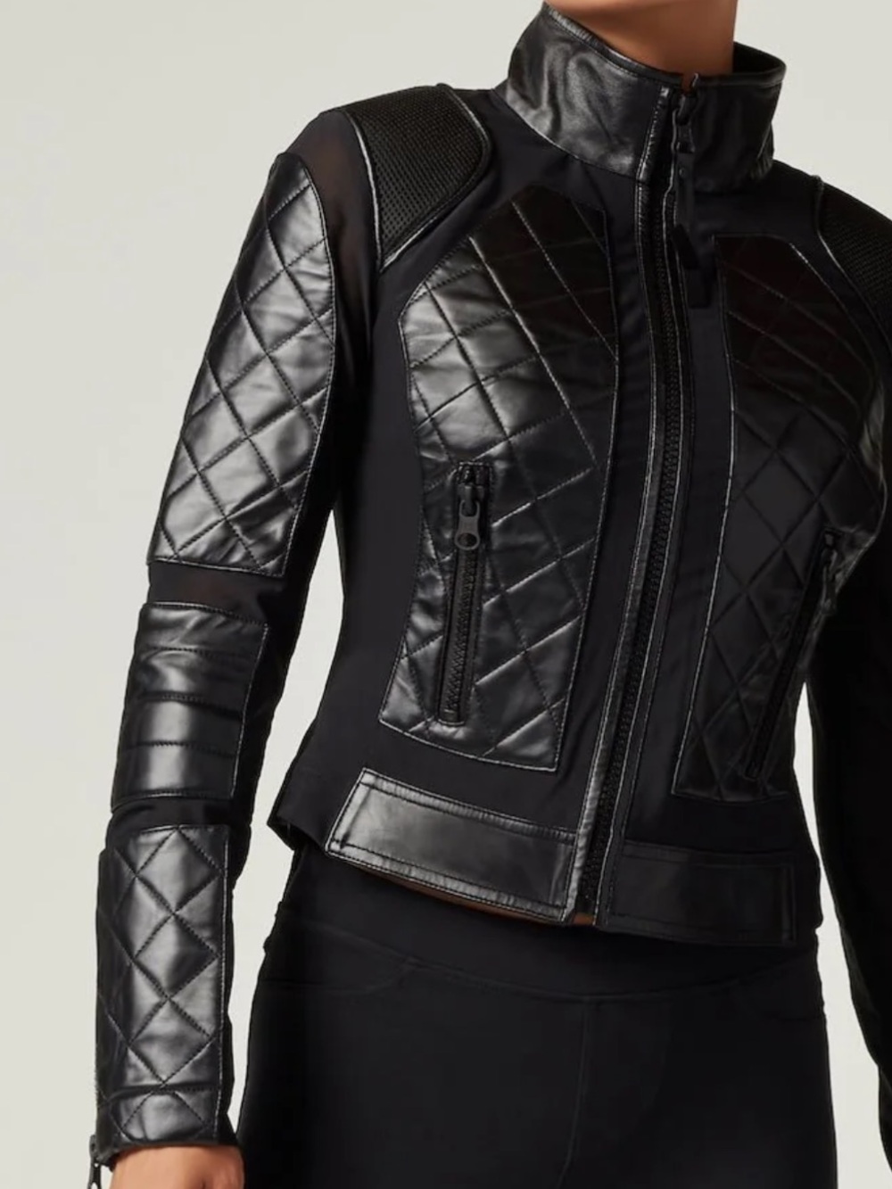 blanc noir Black Quilted Faux-Leather Moto Jacket